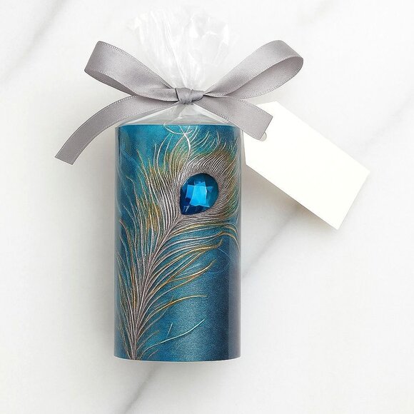 Pier 1 Imports Peacock Candle Rhinestone Feather Pillar Elegant Home Décor Gift - Picture 2 of 14